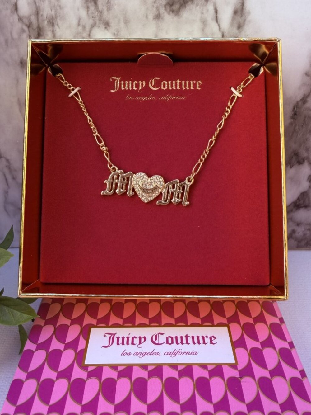 Juicy Couture M Heart Necklace Gold Tone Rhinestone Pendant Gift Box - Picture 4 of 4